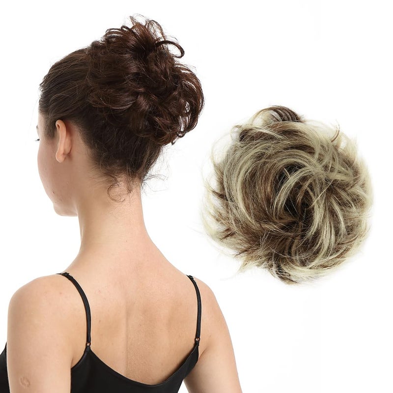 BARSDAR Human Hair Bun  Real Human Hair Bun Extensions for Women  Highlight Hair Bun Hairpieces Real Hair Bun Scrunchies Updo Chignons Bun Hair Pieces Daily  Medium Brown  Light Blonde